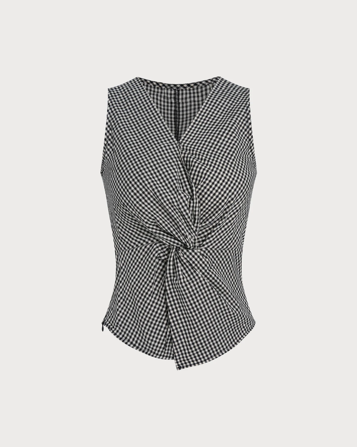 Black V Neck Plaid Tank Top - Image 3