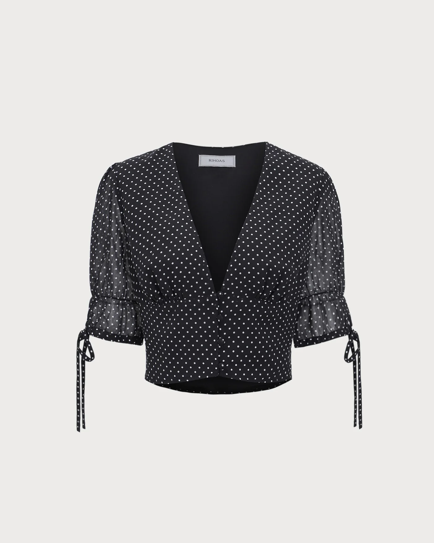 Black V-Neck Polka Dot Blouse - Image 6