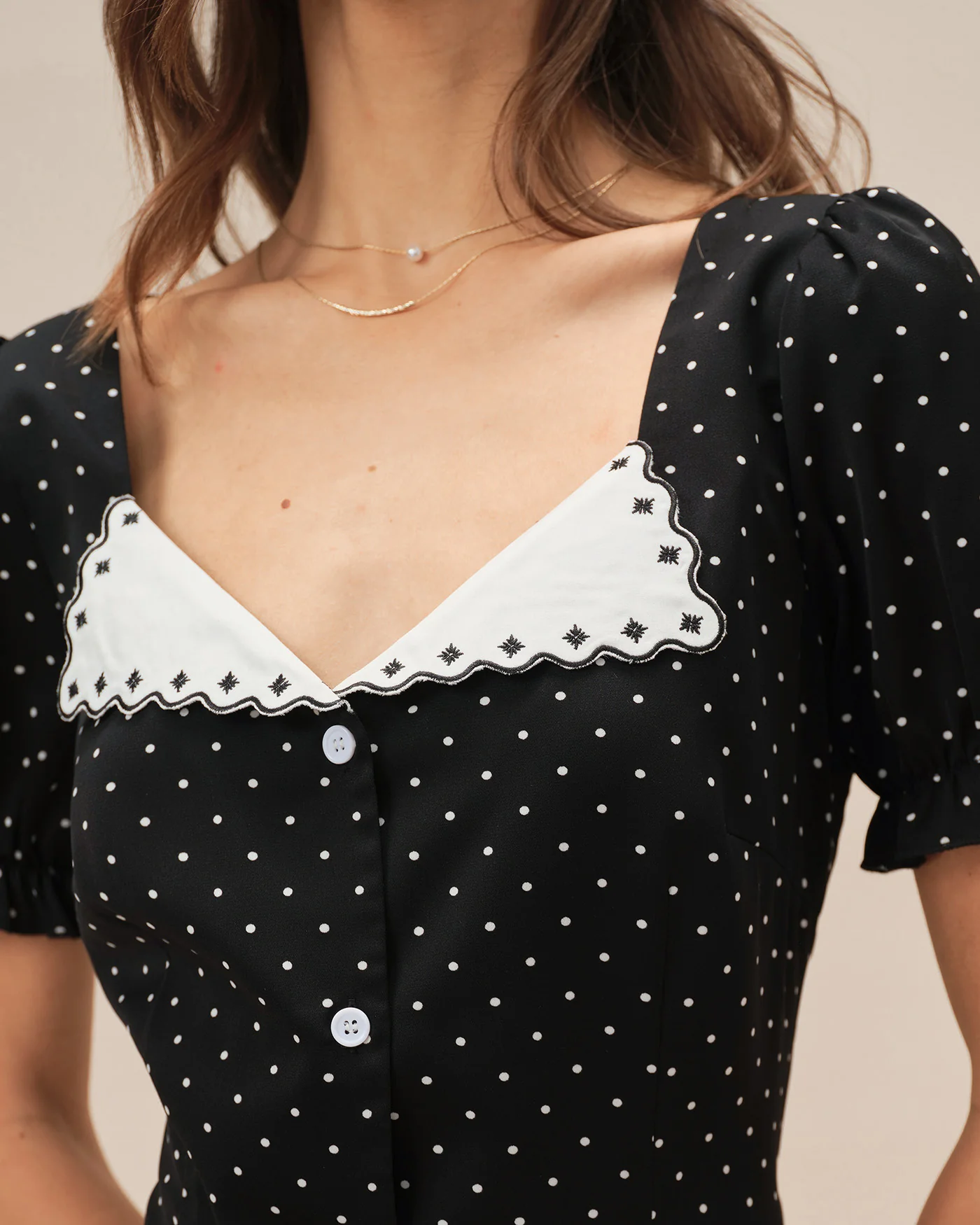 Black V Neck Polka Dot Mini Dress - Image 2