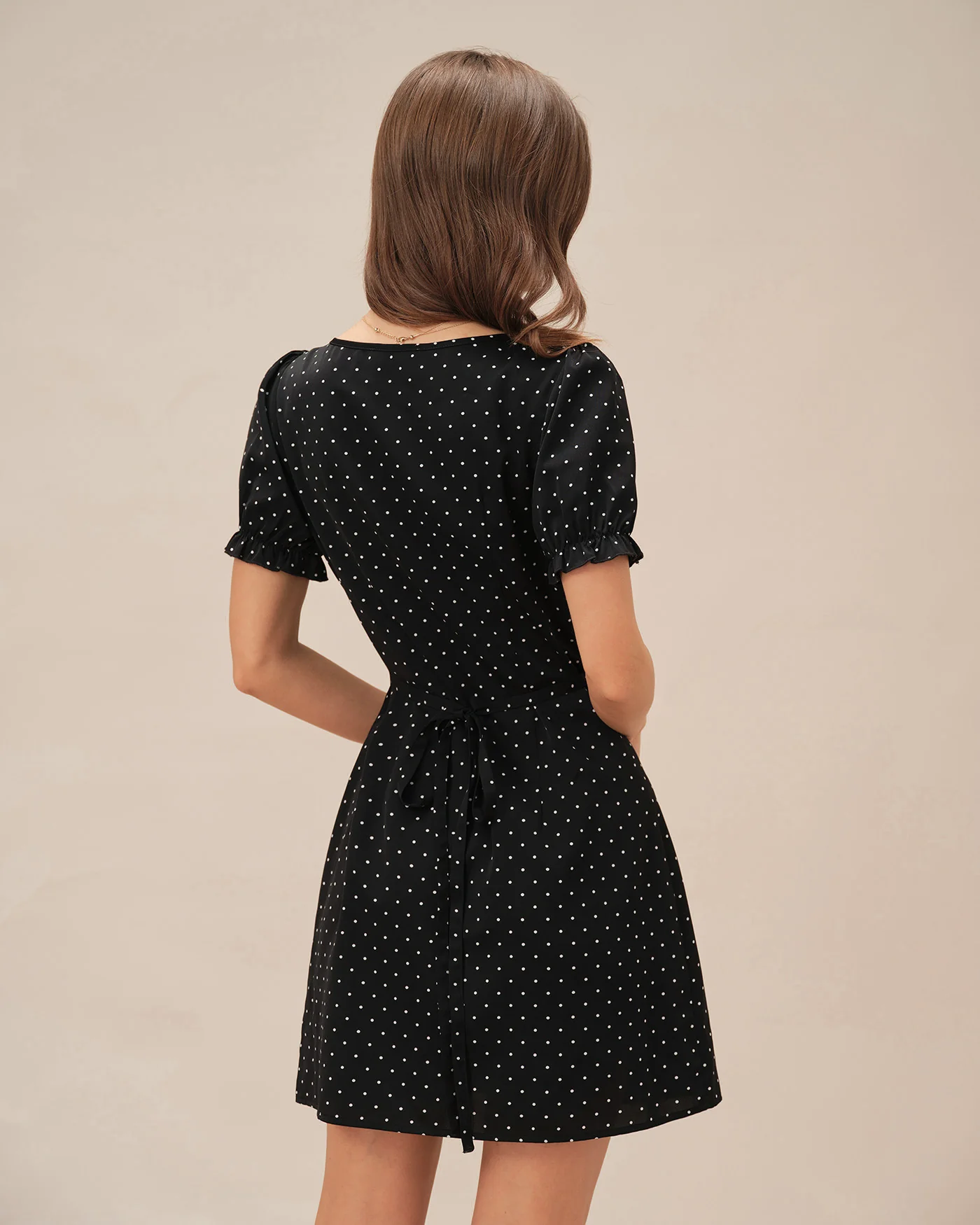 Black V Neck Polka Dot Mini Dress - Image 3