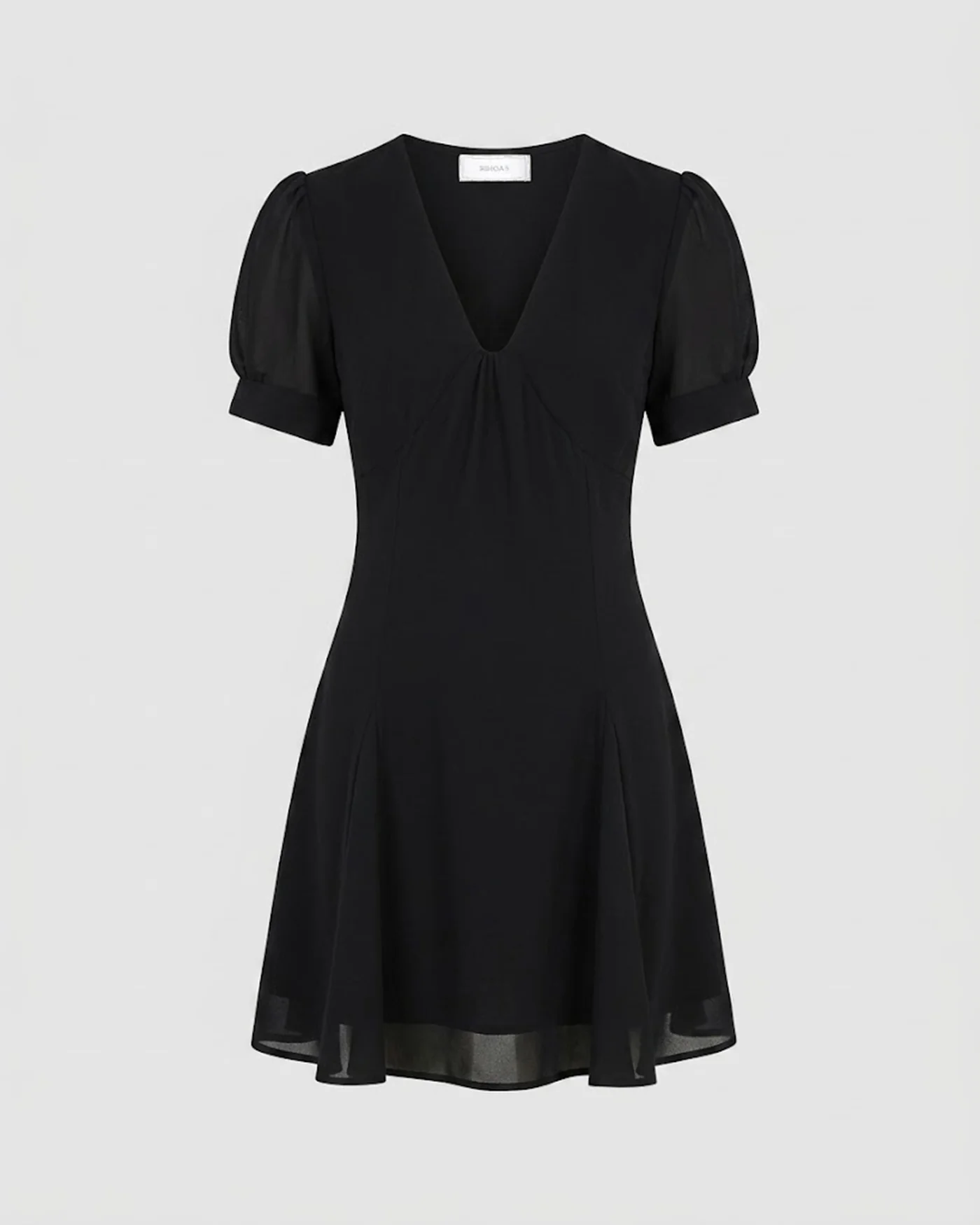 Black V Neck Puffed Sleeve Mini Dress - Image 5