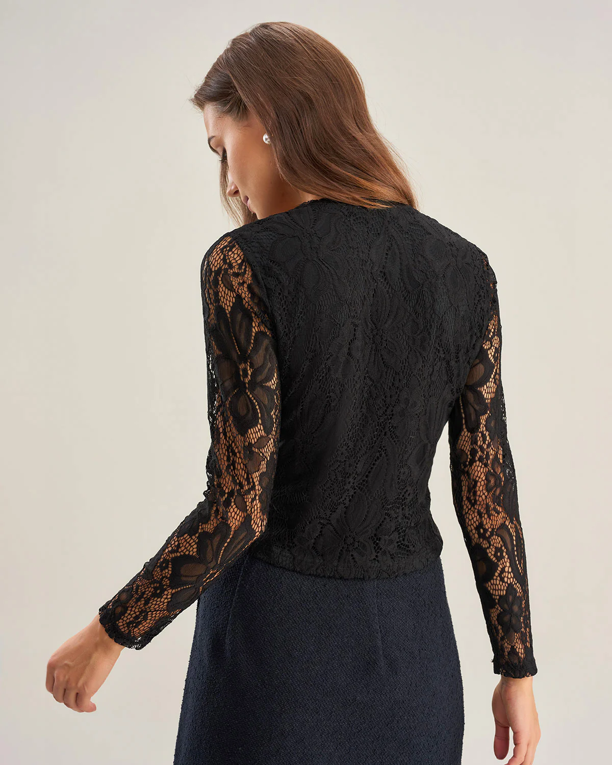 Black V Neck Slim Lace Tee - Image 3