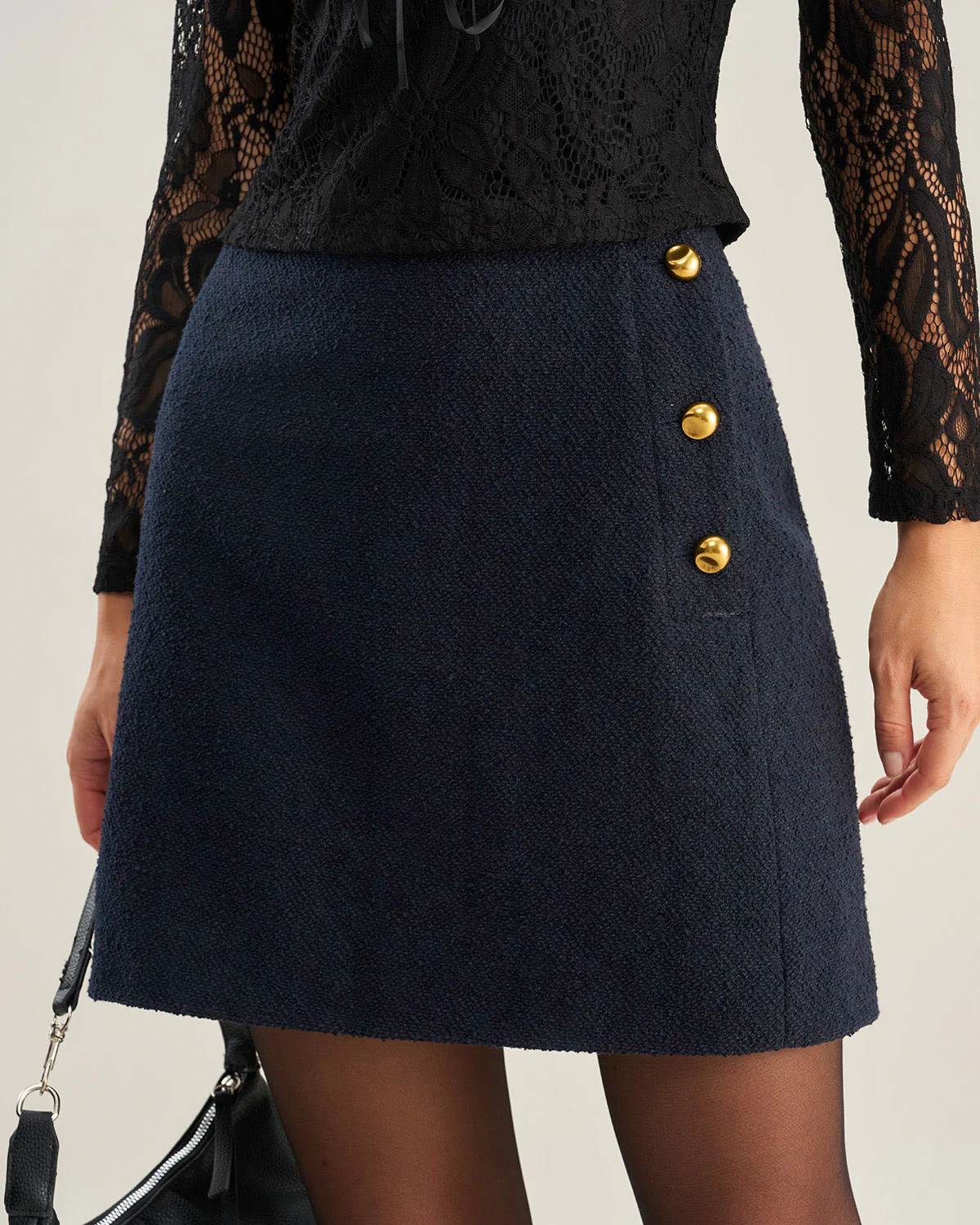Blue A-Line Button Mini Skirt - Image 2