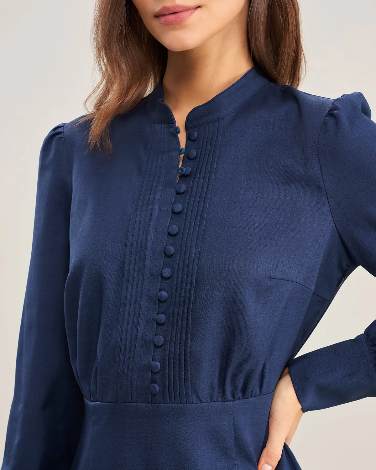 Blue A-Line Pleated Mini Dress - Image 2