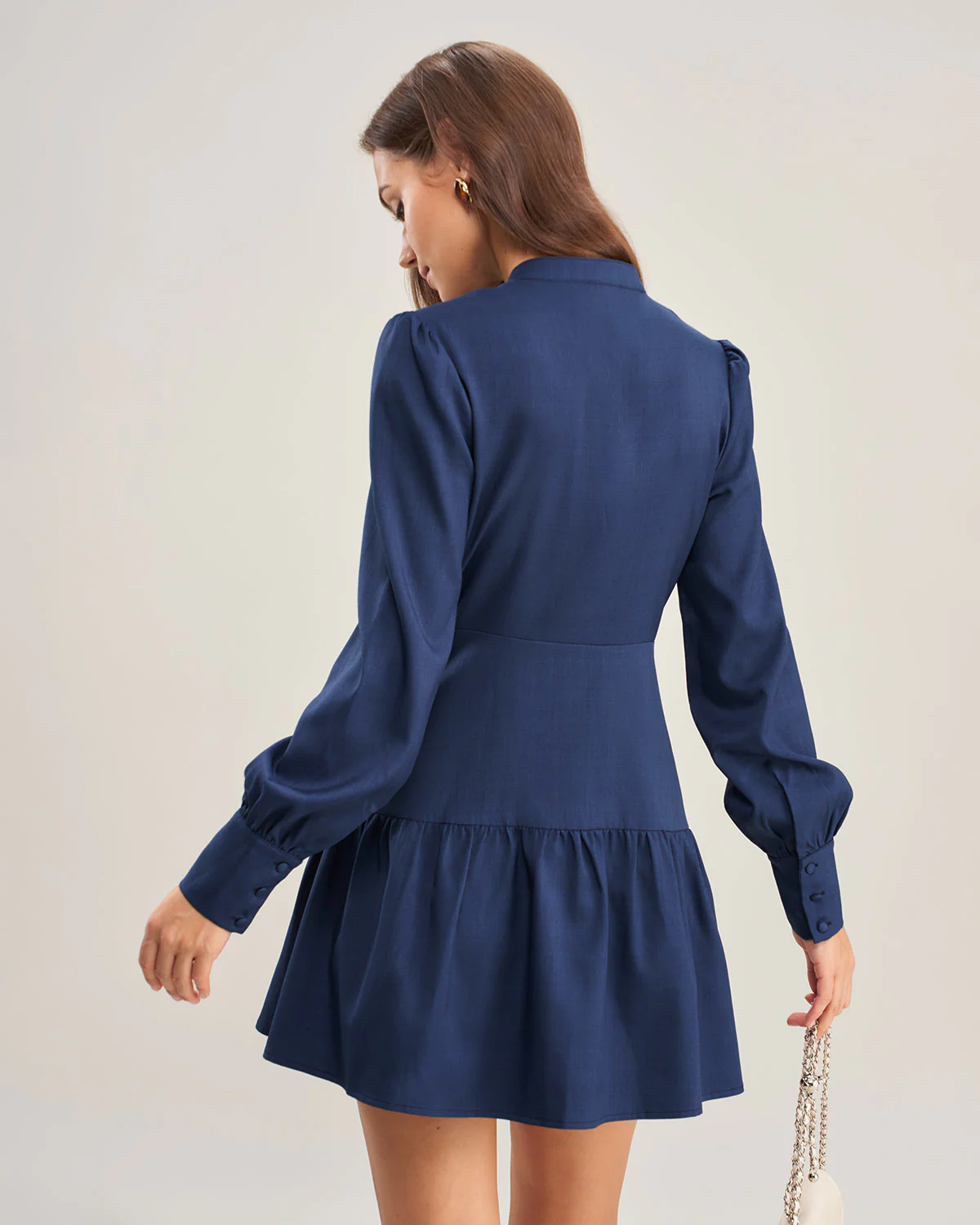 Blue A-Line Pleated Mini Dress - Image 3