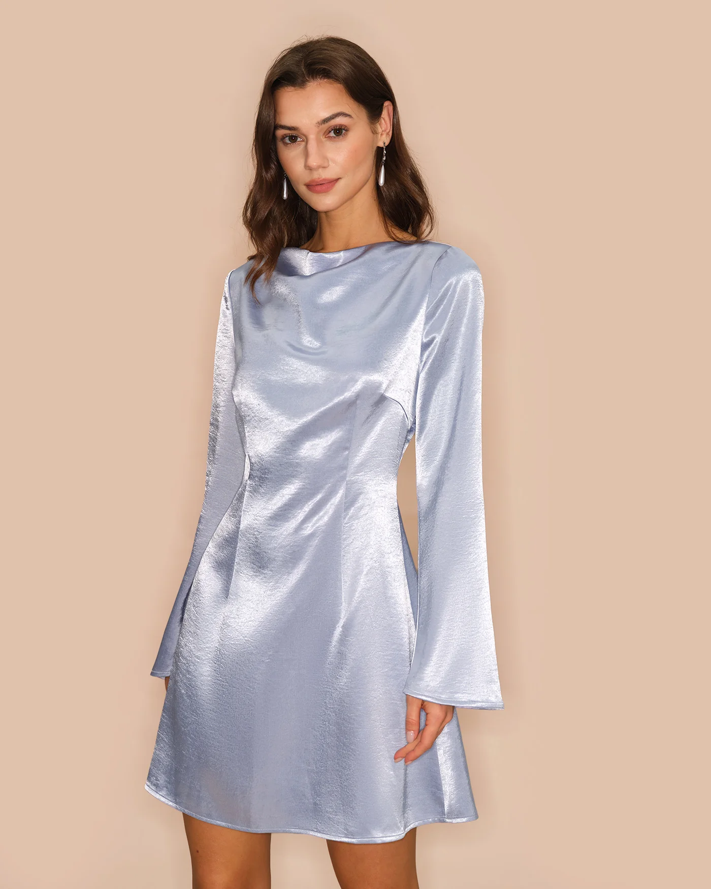 Blue Bell Sleeve Satin Mini Dress - Image 2