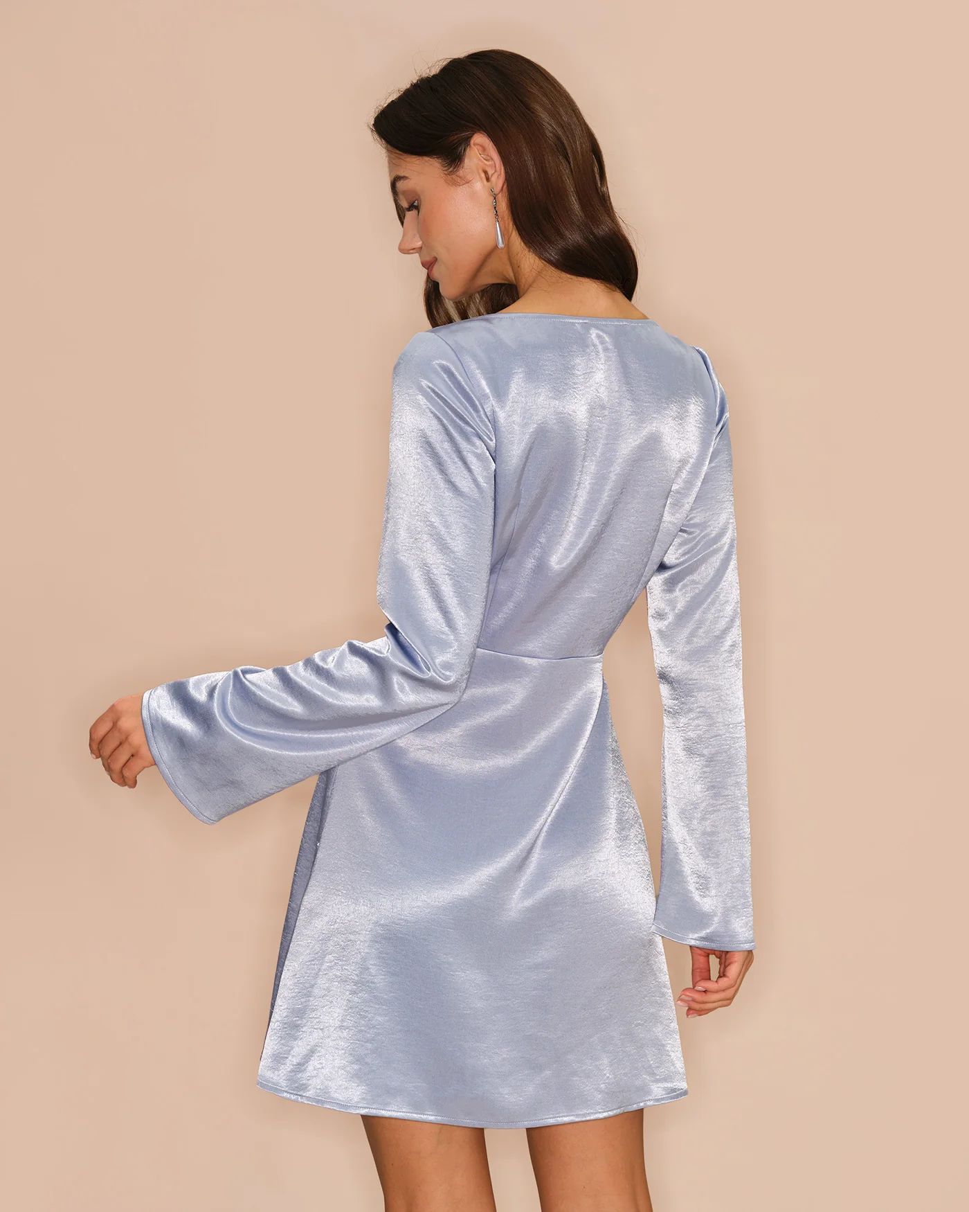 Blue Bell Sleeve Satin Mini Dress - Image 3