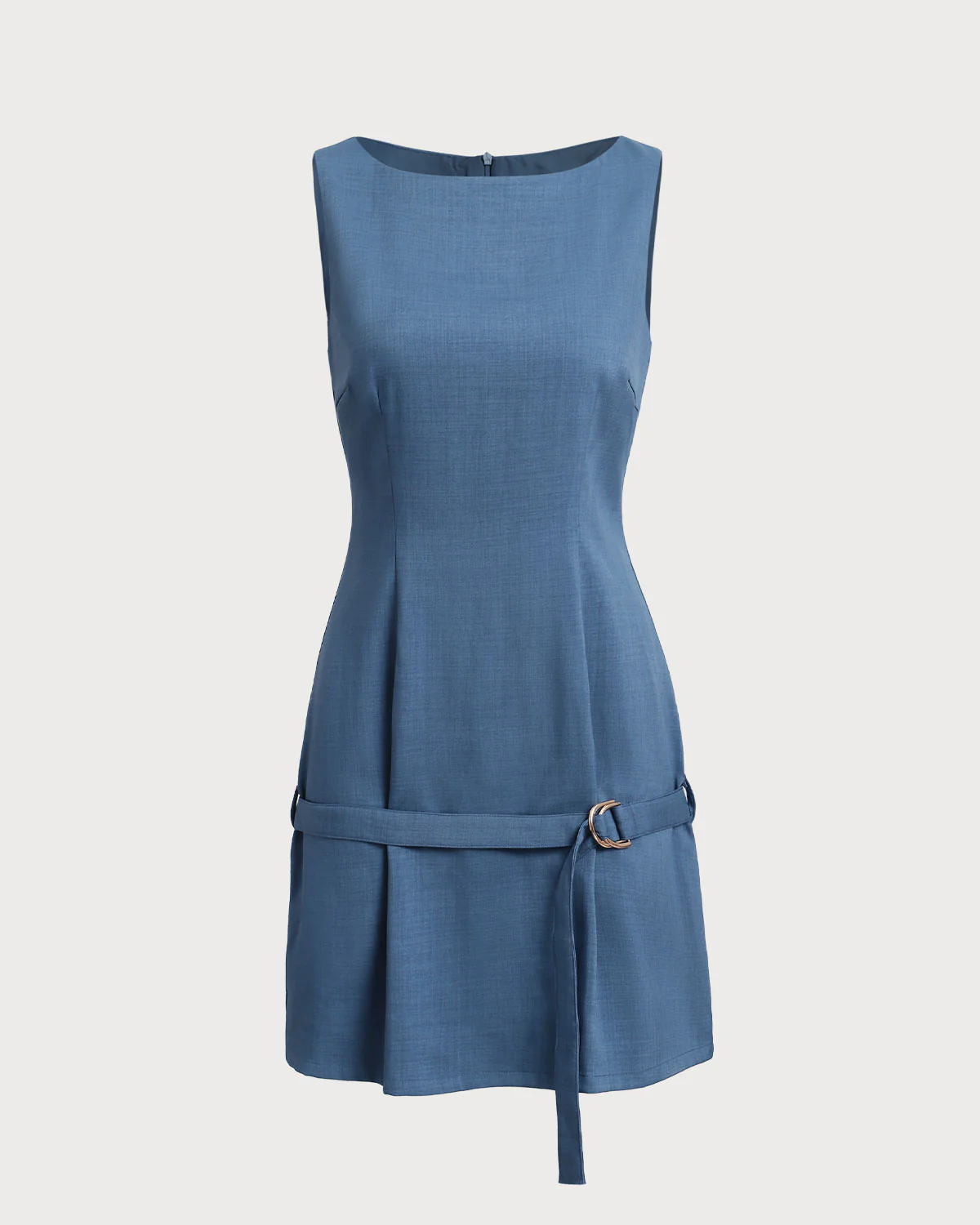 Blue Boat Neck Belted Mini Dress - Image 5