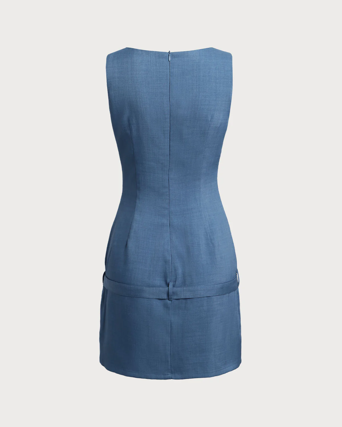 Blue Boat Neck Belted Mini Dress - Image 6