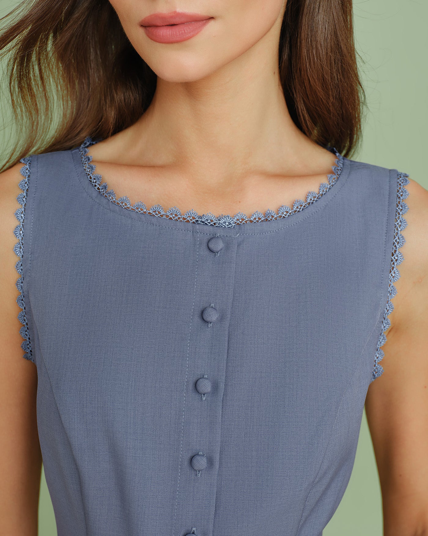 Blue Boat Neck Single Breasted Vest - Image 2