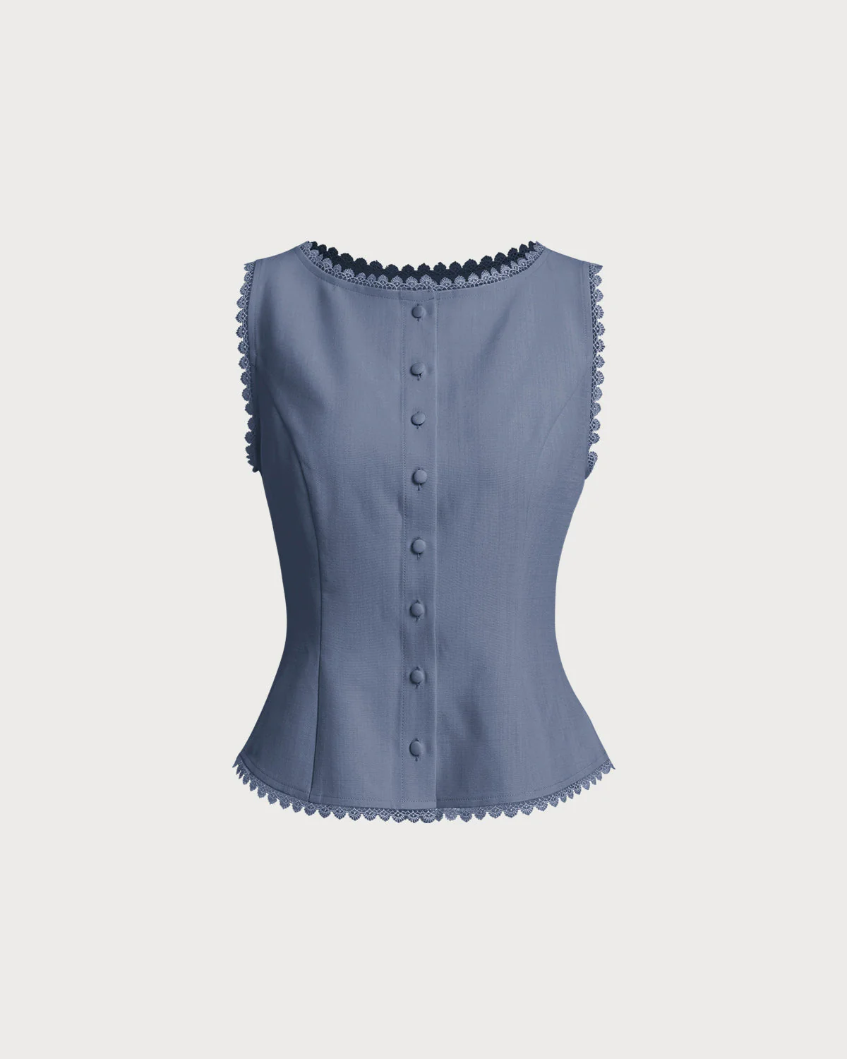 Blue Boat Neck Single Breasted Vest - Image 5