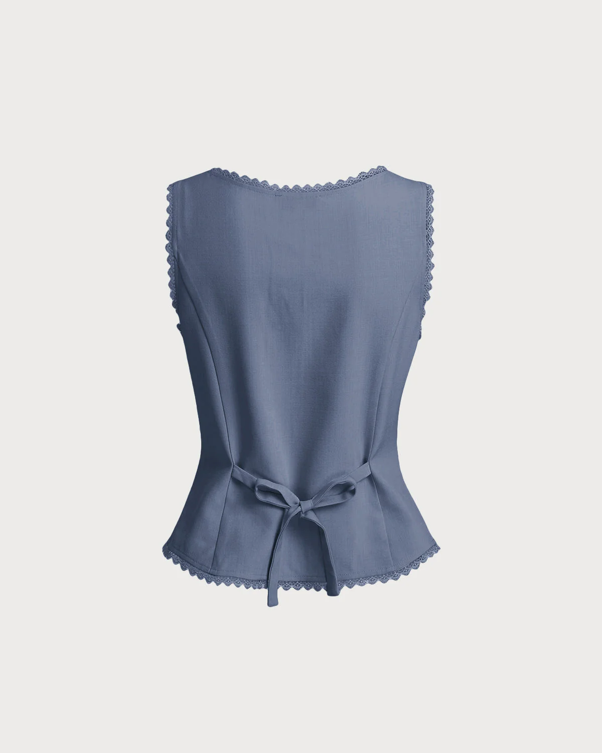 Blue Boat Neck Single Breasted Vest - Image 7