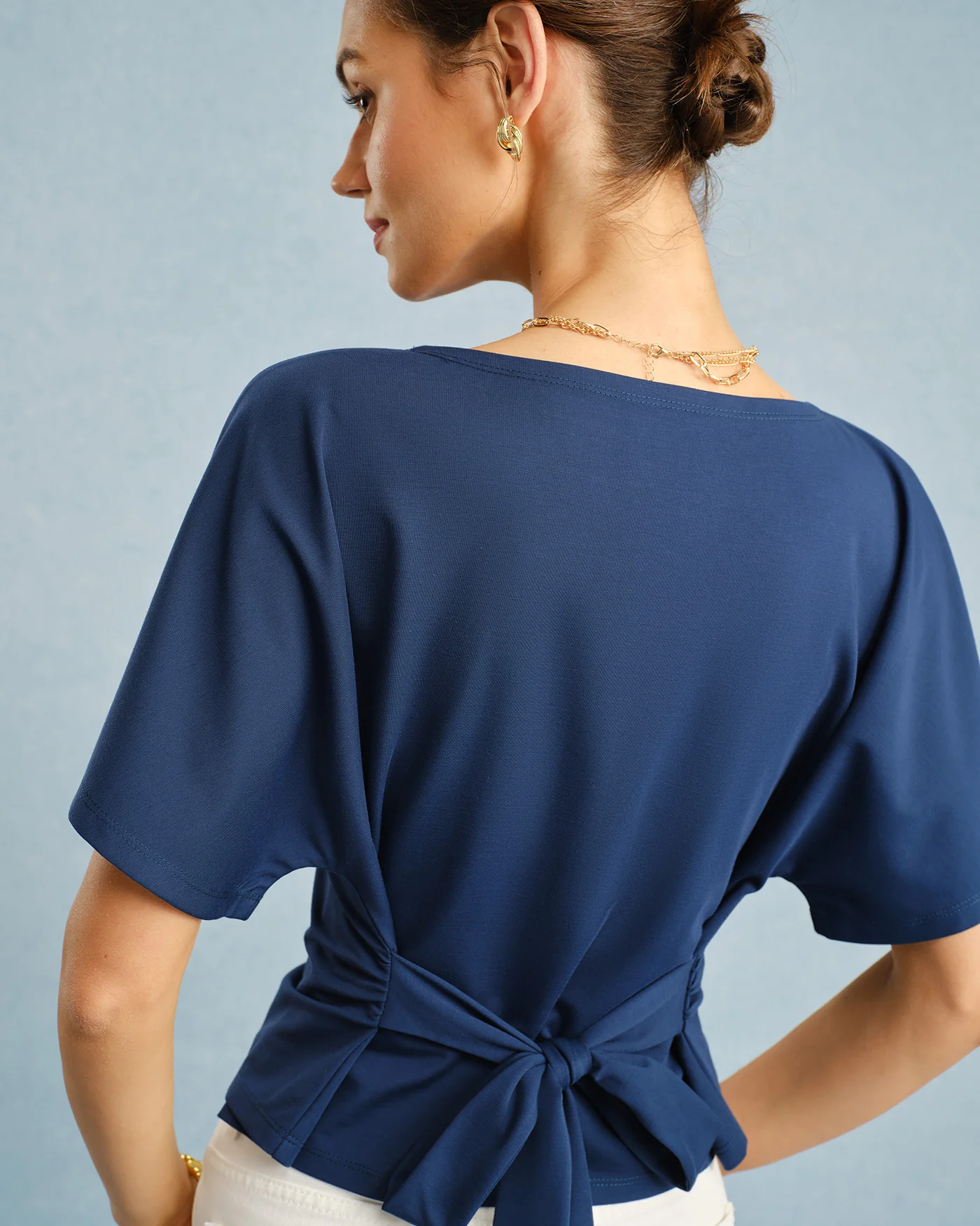 Blue Boat Neck Tie Tee - Image 2