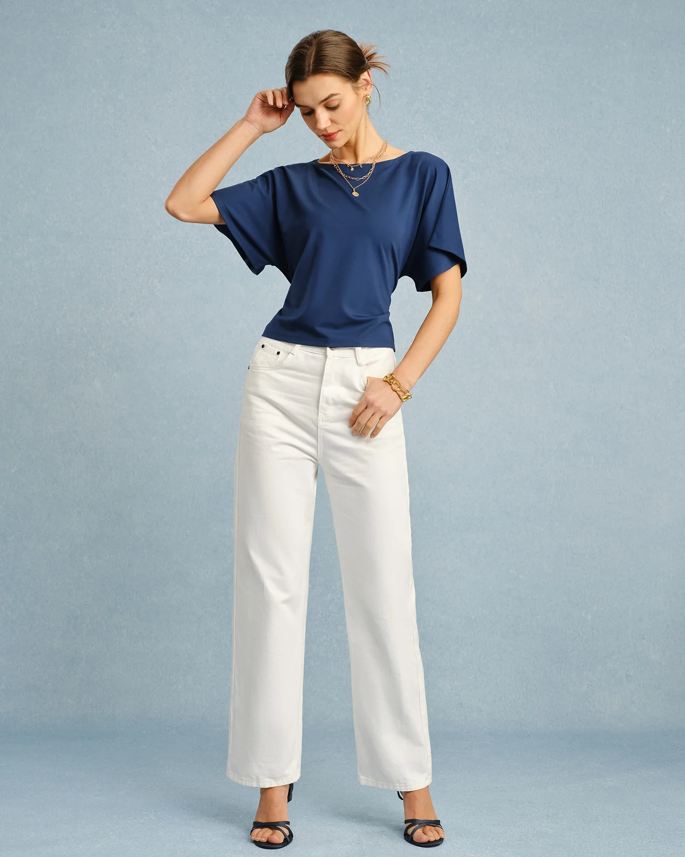 Blue Boat Neck Tie Tee - Image 4