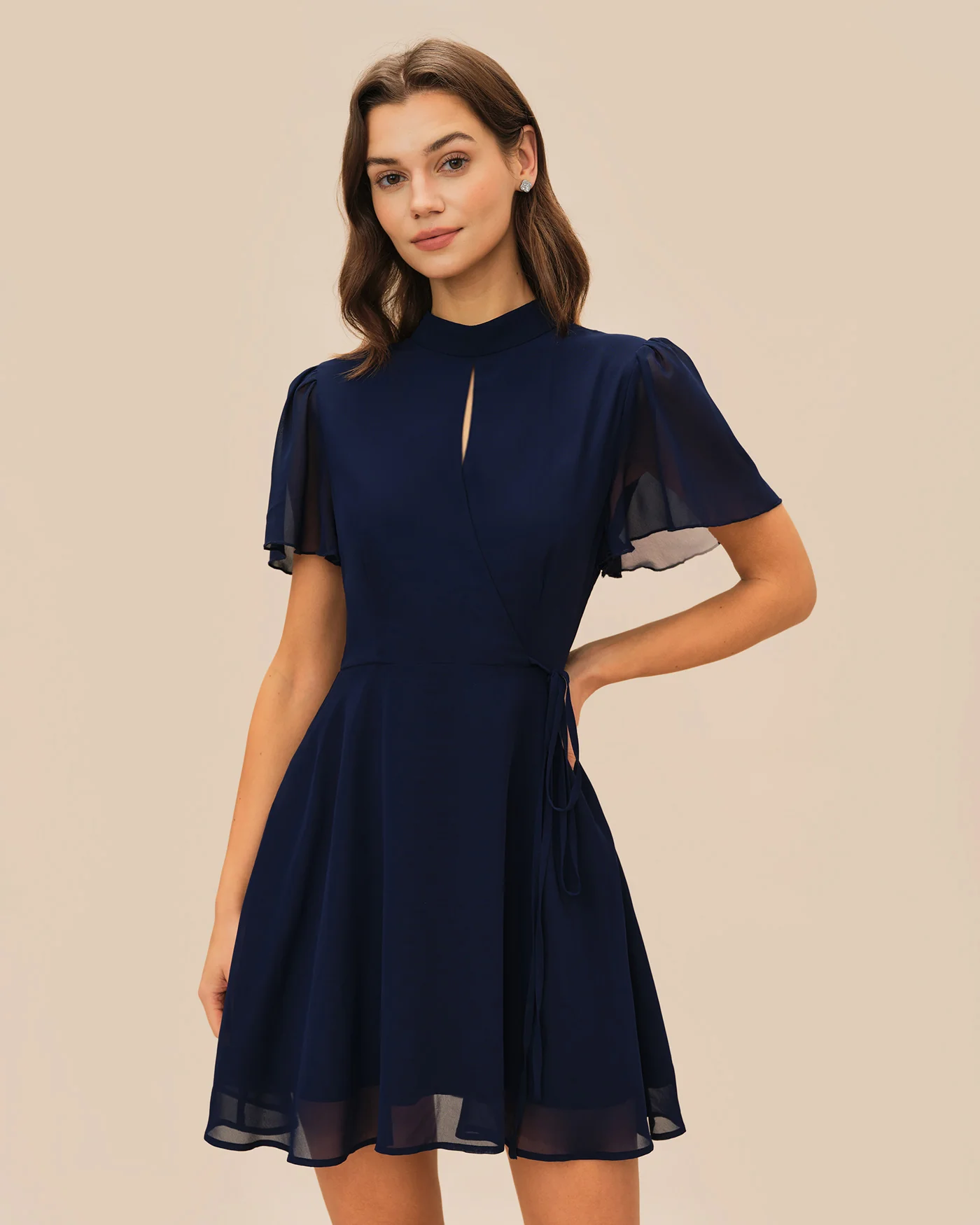 Blue Butterfly Sleeve Mini Dress - Image 3