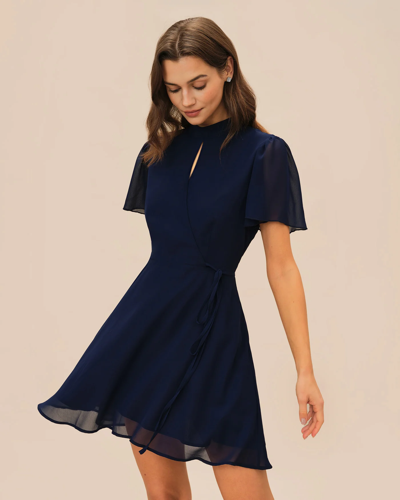 Blue Butterfly Sleeve Mini Dress - Image 5