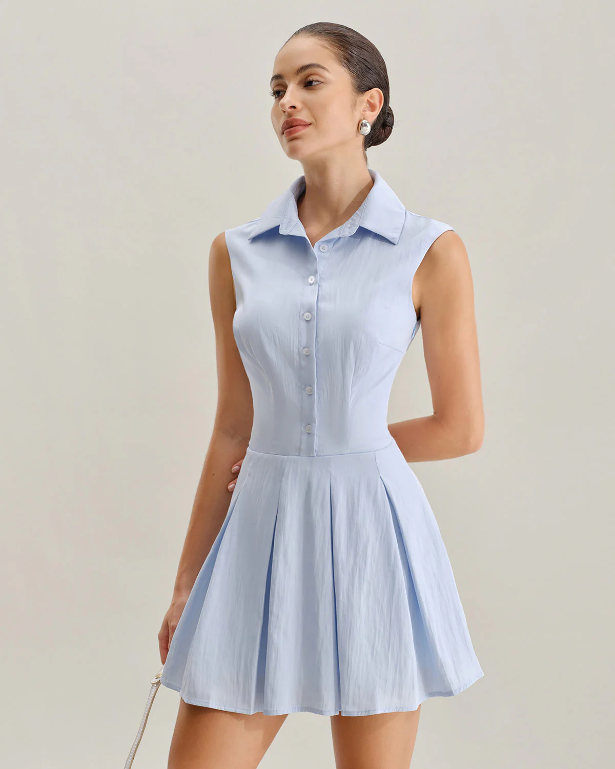 Blue Button A-Line Sleeveless Mini Dress - Image 3
