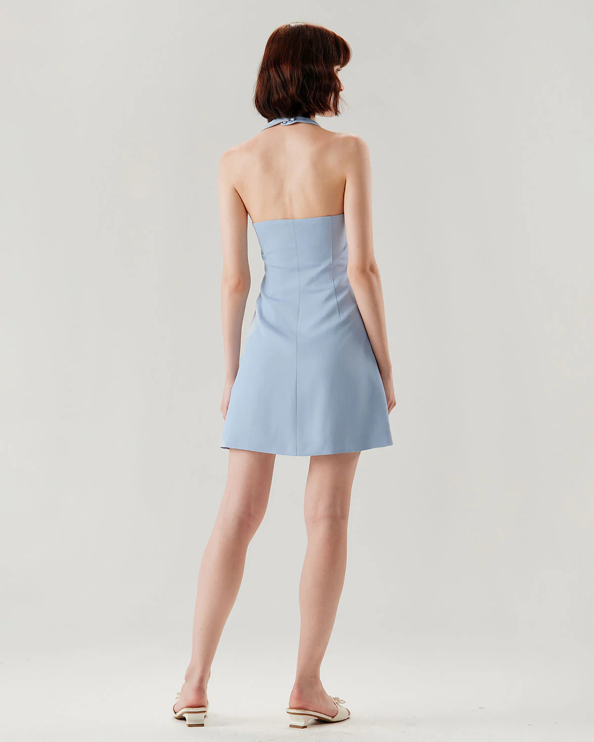 Blue Button Pocket Halter Mini Dress - Image 5
