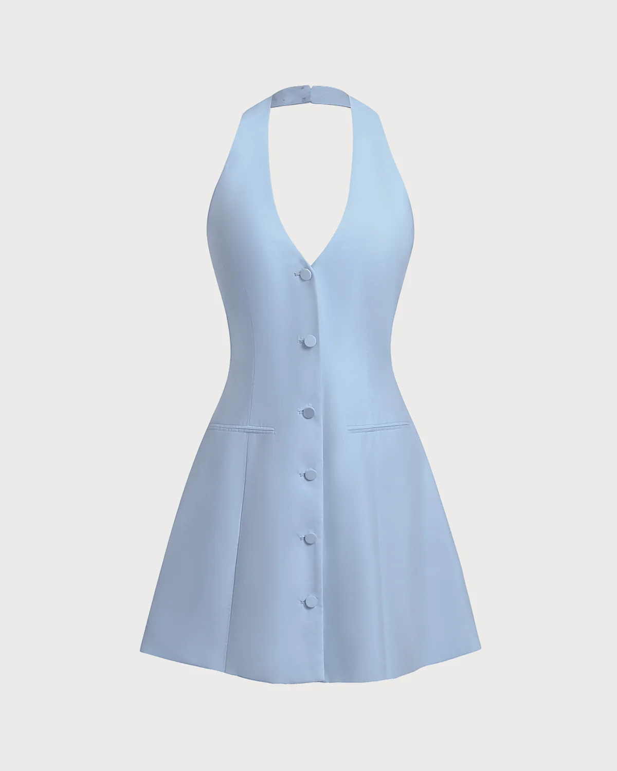 Blue Button Pocket Halter Mini Dress - Image 7