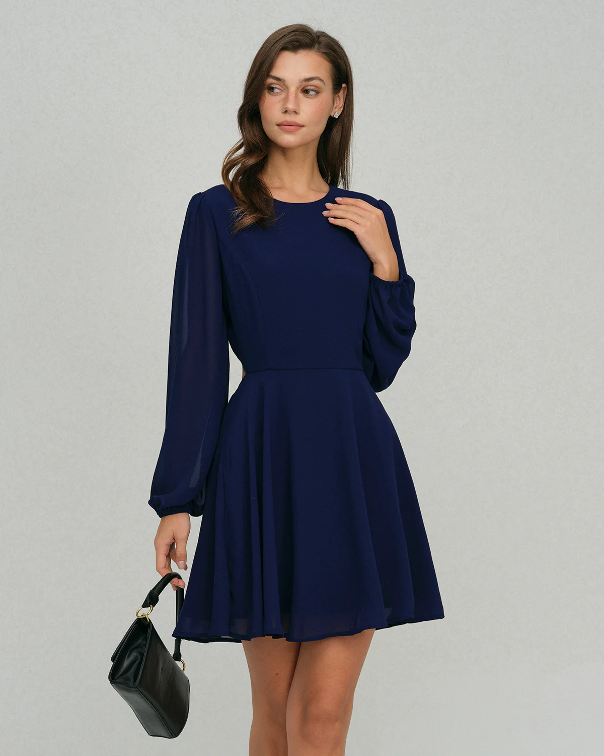 Blue Chiffon Backless A-Line Mini Dress - Image 3