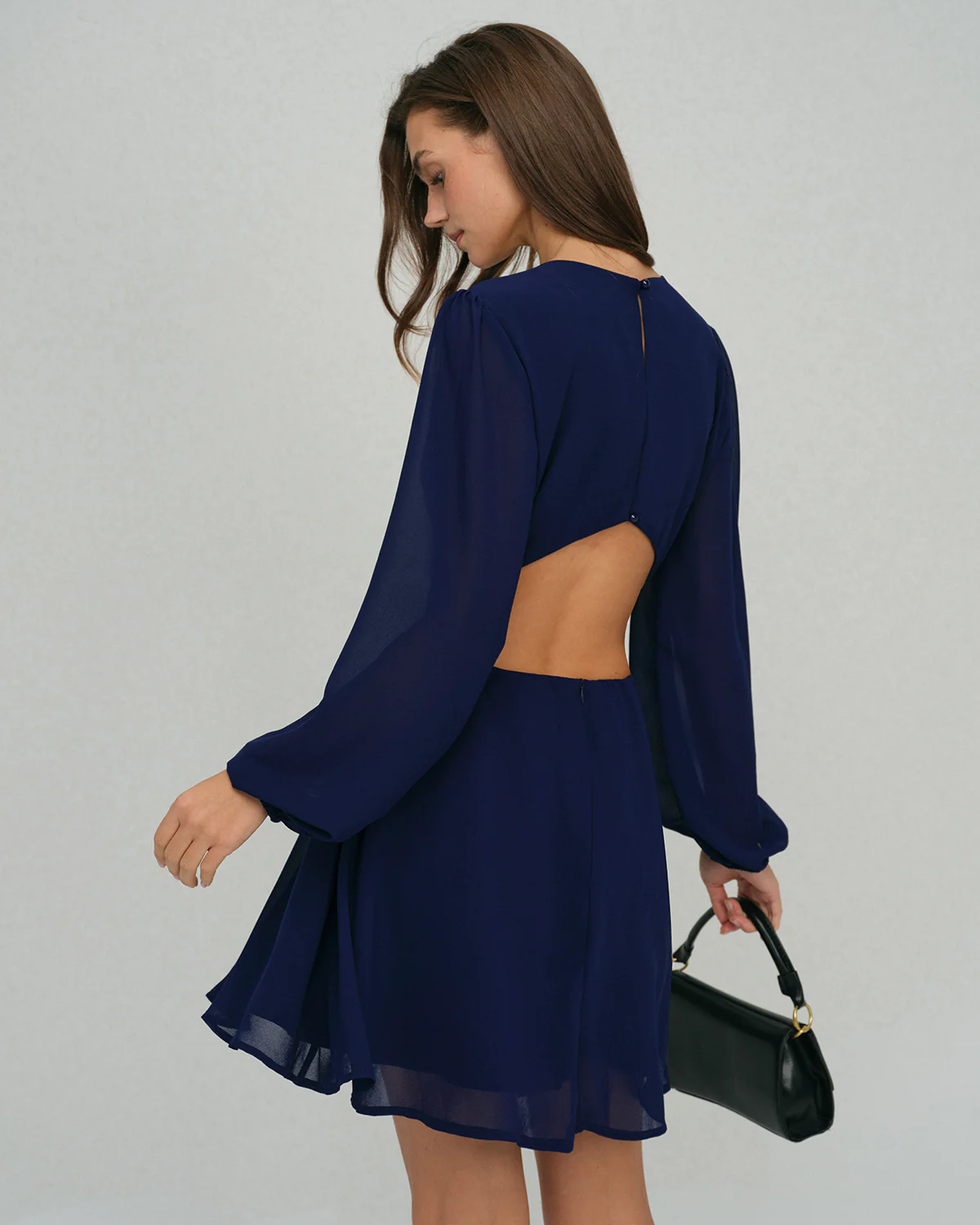 Blue Chiffon Backless A-Line Mini Dress - Image 5