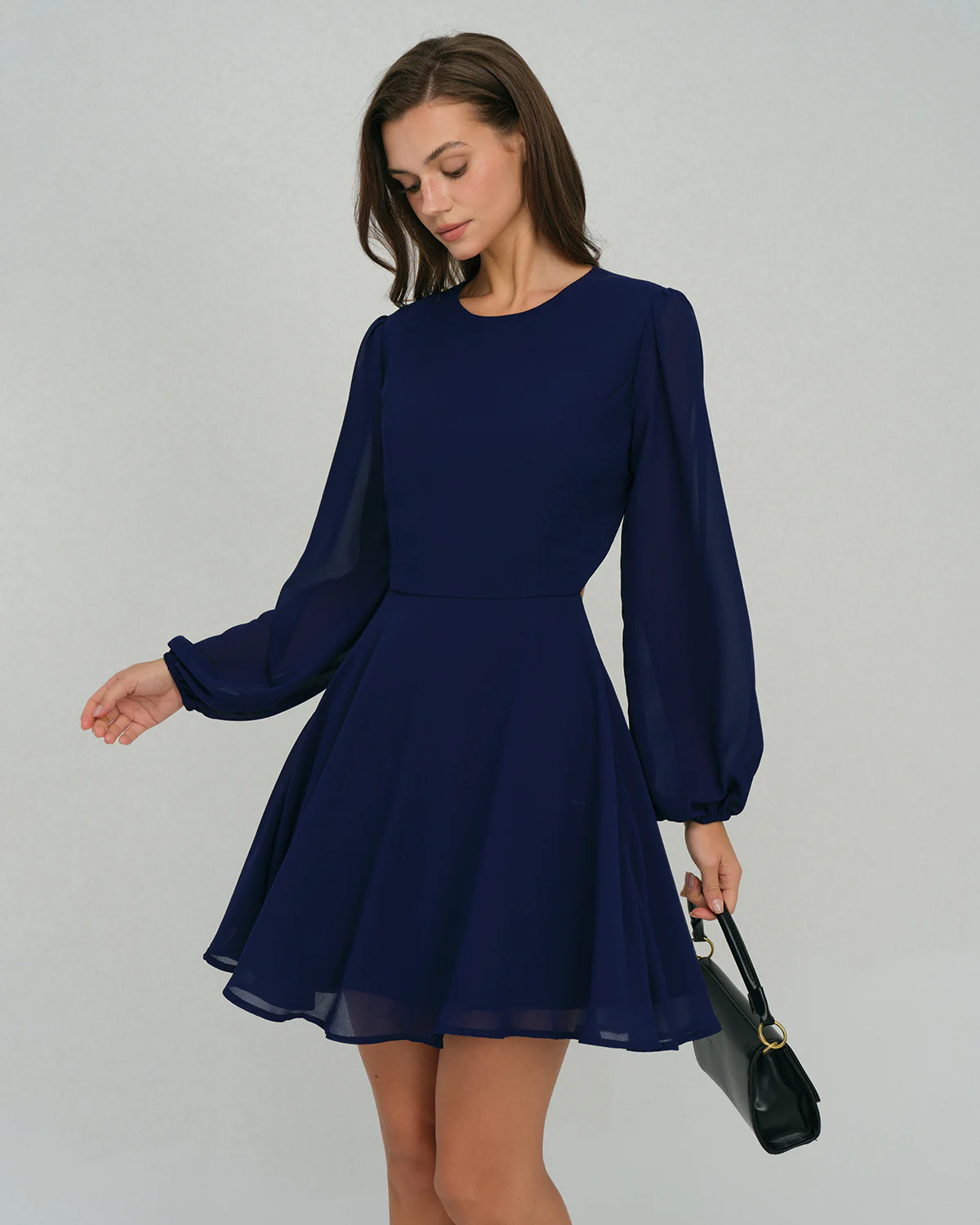 Blue Chiffon Backless A-Line Mini Dress - Image 6