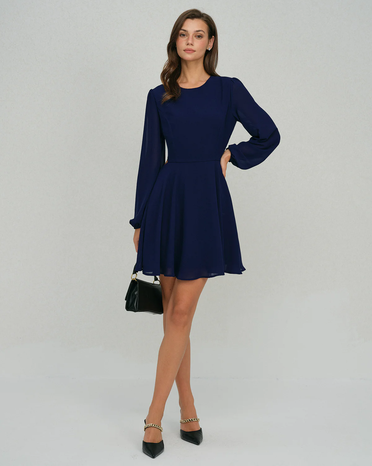 Blue Chiffon Backless A-Line Mini Dress - Image 7