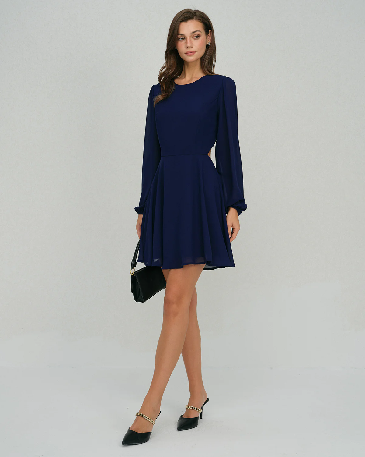 Blue Chiffon Backless A-Line Mini Dress - Image 8