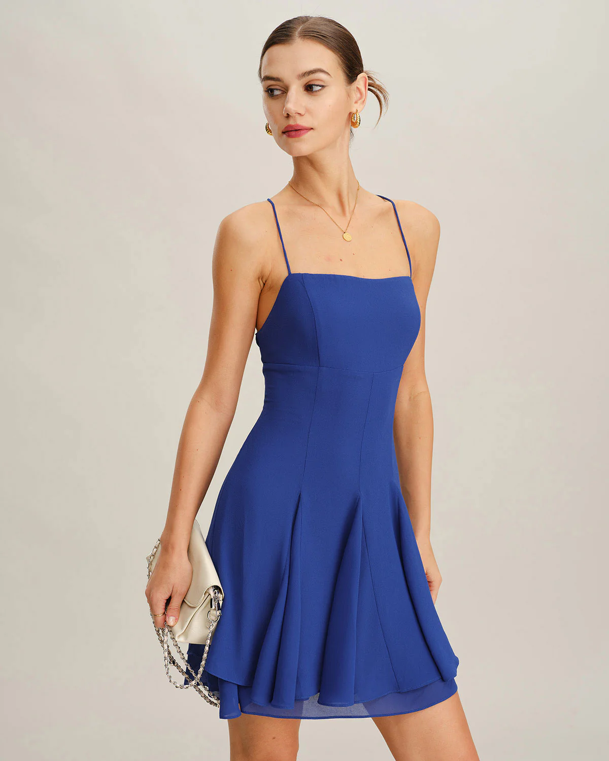 Blue Chiffon Backless Slip Mini Dress - Image 2