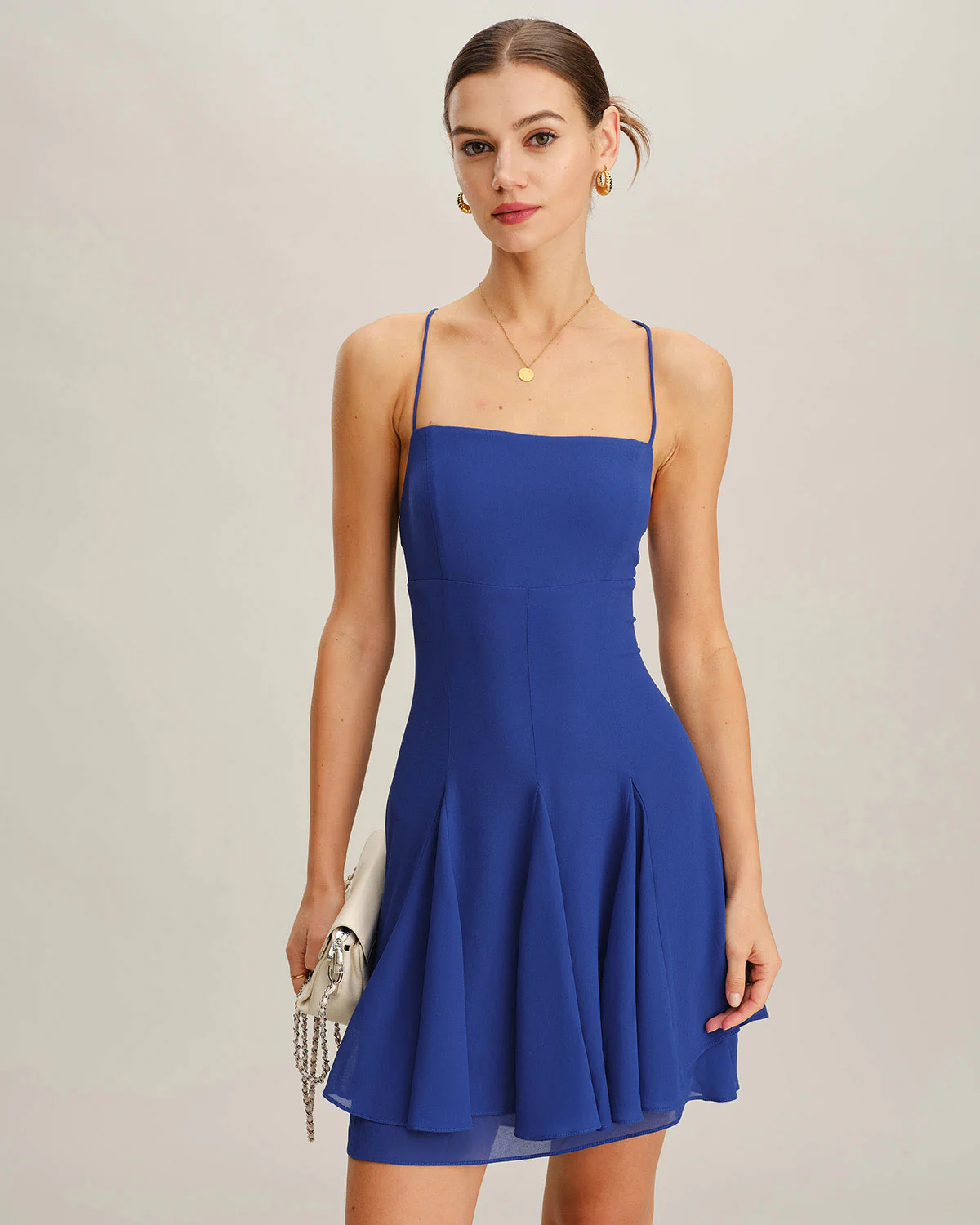 Blue Chiffon Backless Slip Mini Dress - Image 3