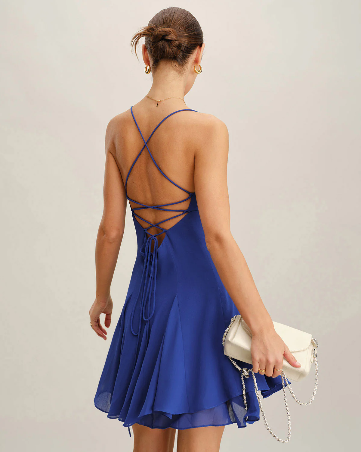 Blue Chiffon Backless Slip Mini Dress - Image 4