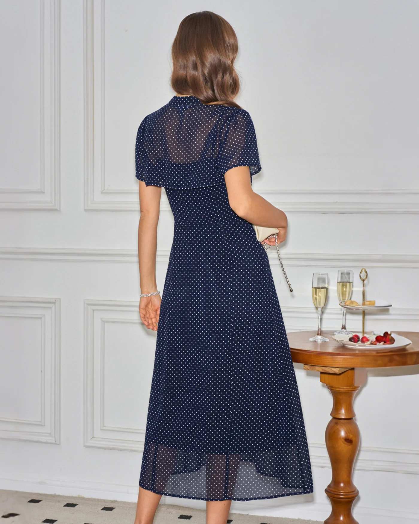 Blue Collar Polka Dot Slip Midi Dress - Image 6