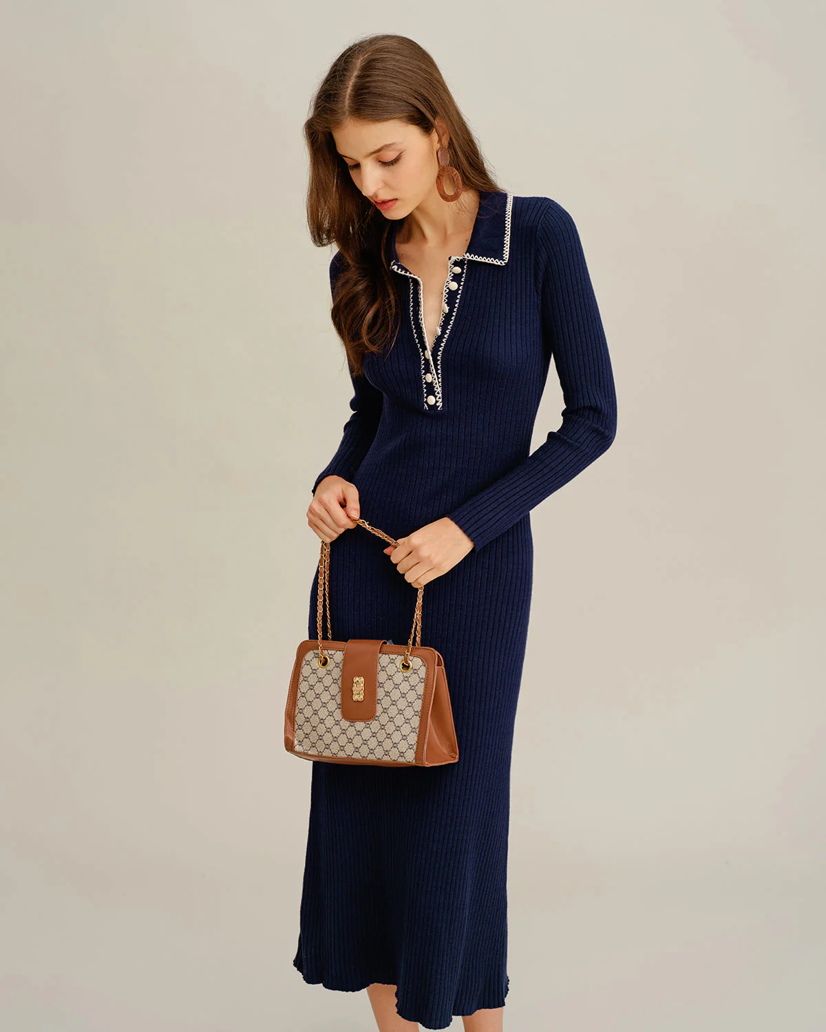 Blue Contrasting Button Sweater Dress - Image 3
