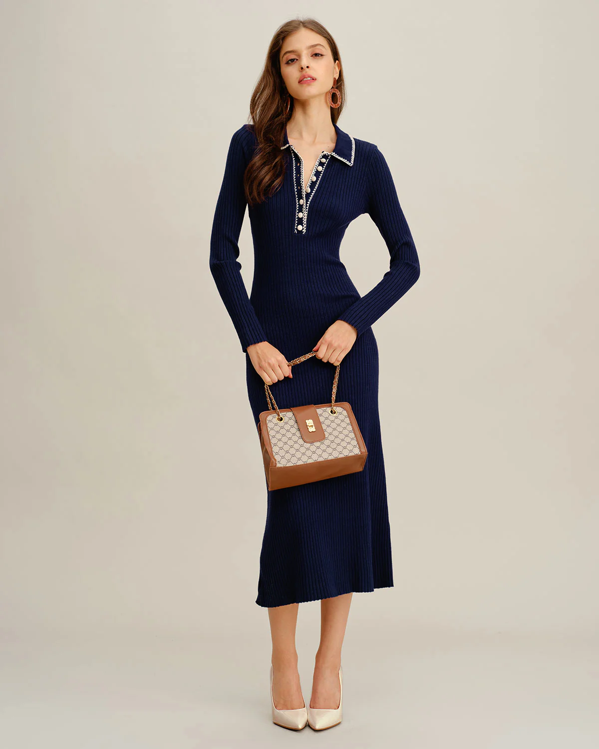Blue Contrasting Button Sweater Dress - Image 4