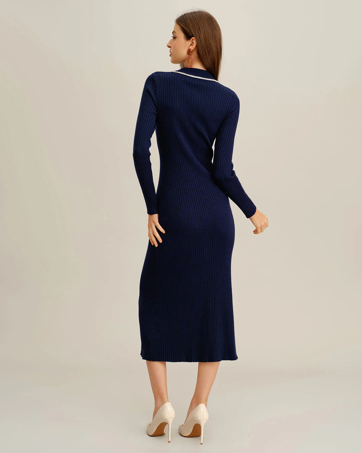 Blue Contrasting Button Sweater Dress - Image 5