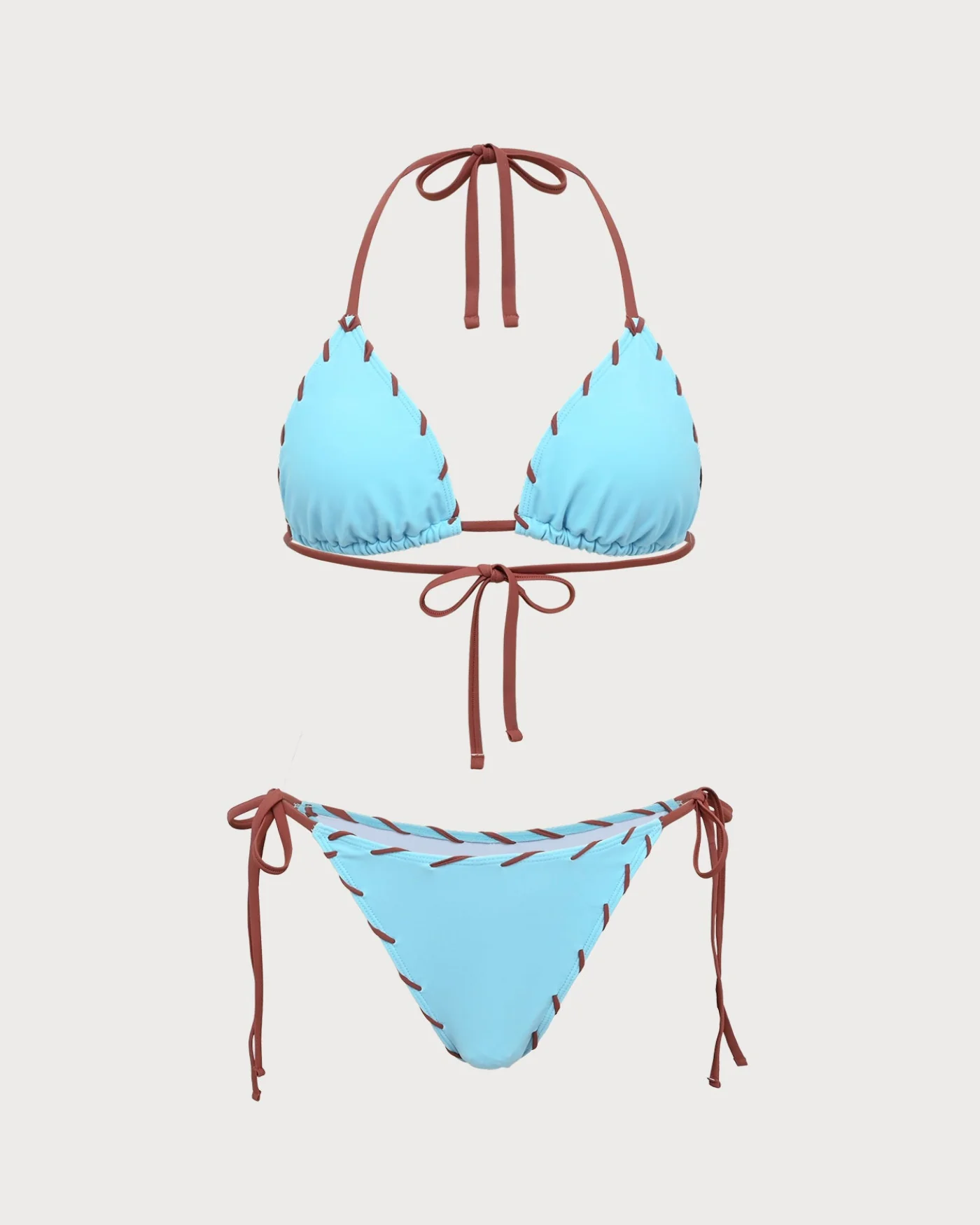 Blue Contrasting Triangle Drawstring Bikini Set - Image 2