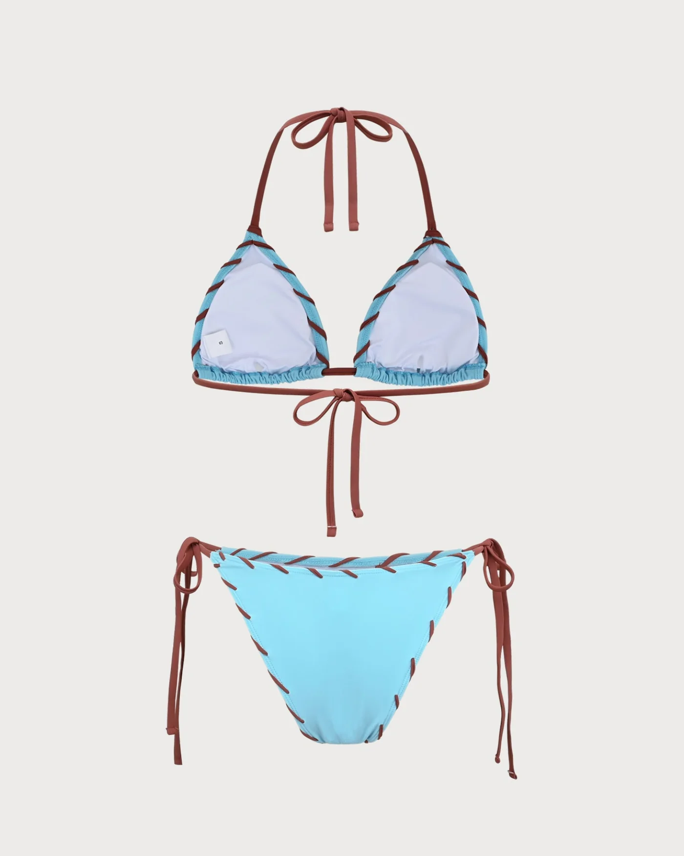 Blue Contrasting Triangle Drawstring Bikini Set - Image 3