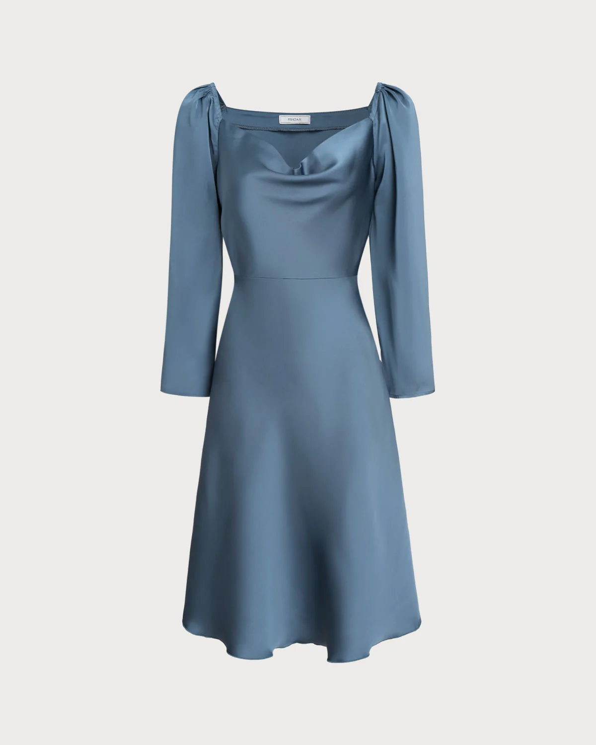 Blue Cowl Neck A-Line Midi Dress - Image 6