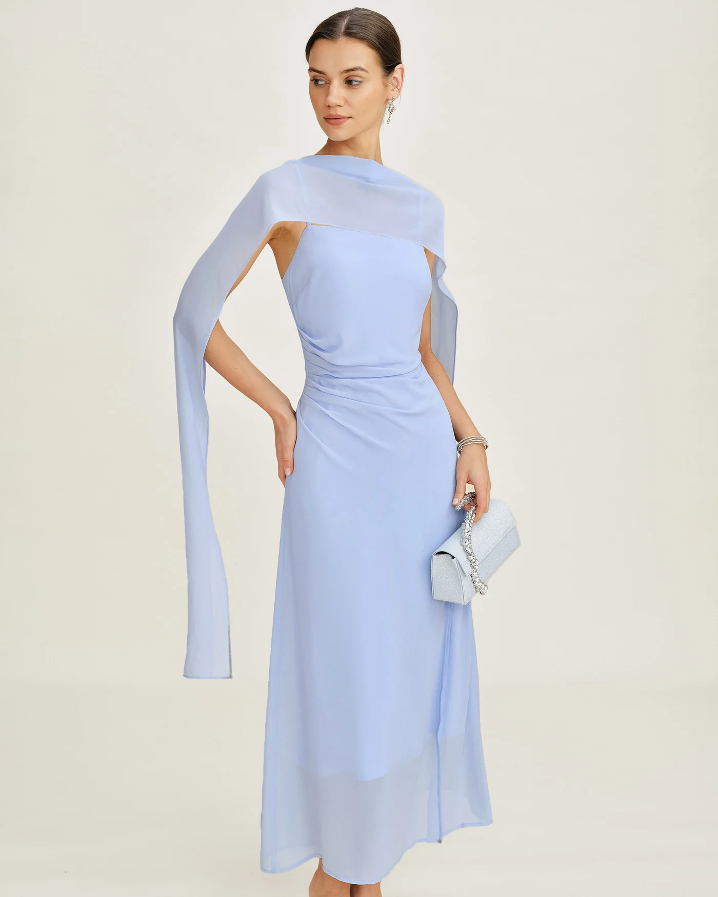 Blue Cowl Neck Strap Chiffon Maxi Dress - Image 4