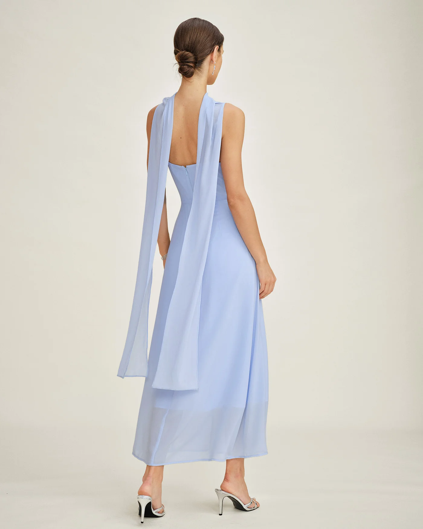 Blue Cowl Neck Strap Chiffon Maxi Dress - Image 5