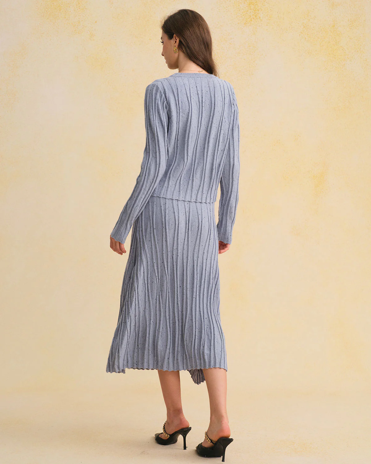 Blue Elastic Waist A-Line Midi Skirt - Image 5
