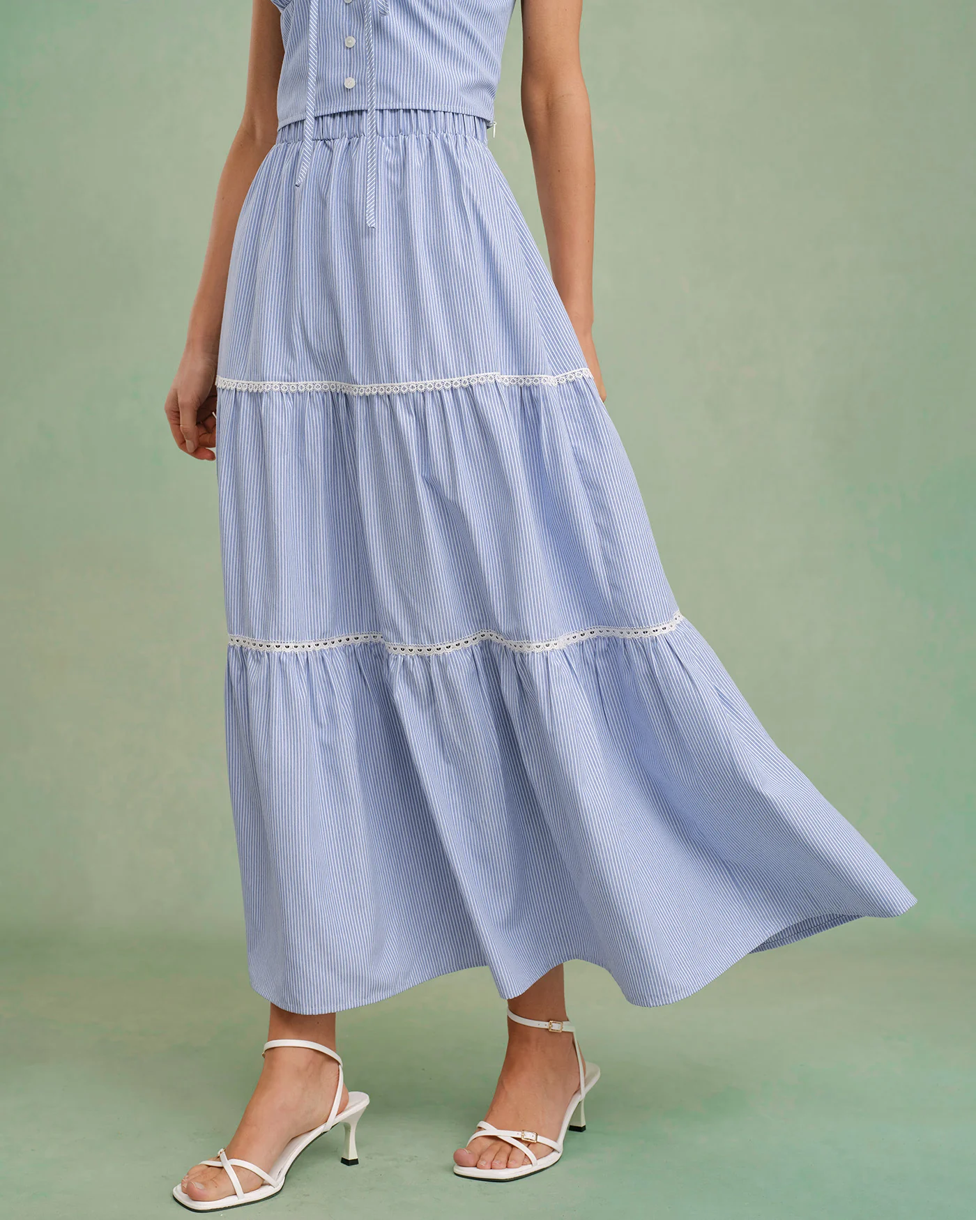 Blue Elastic Waist Midi Skirt - Image 6