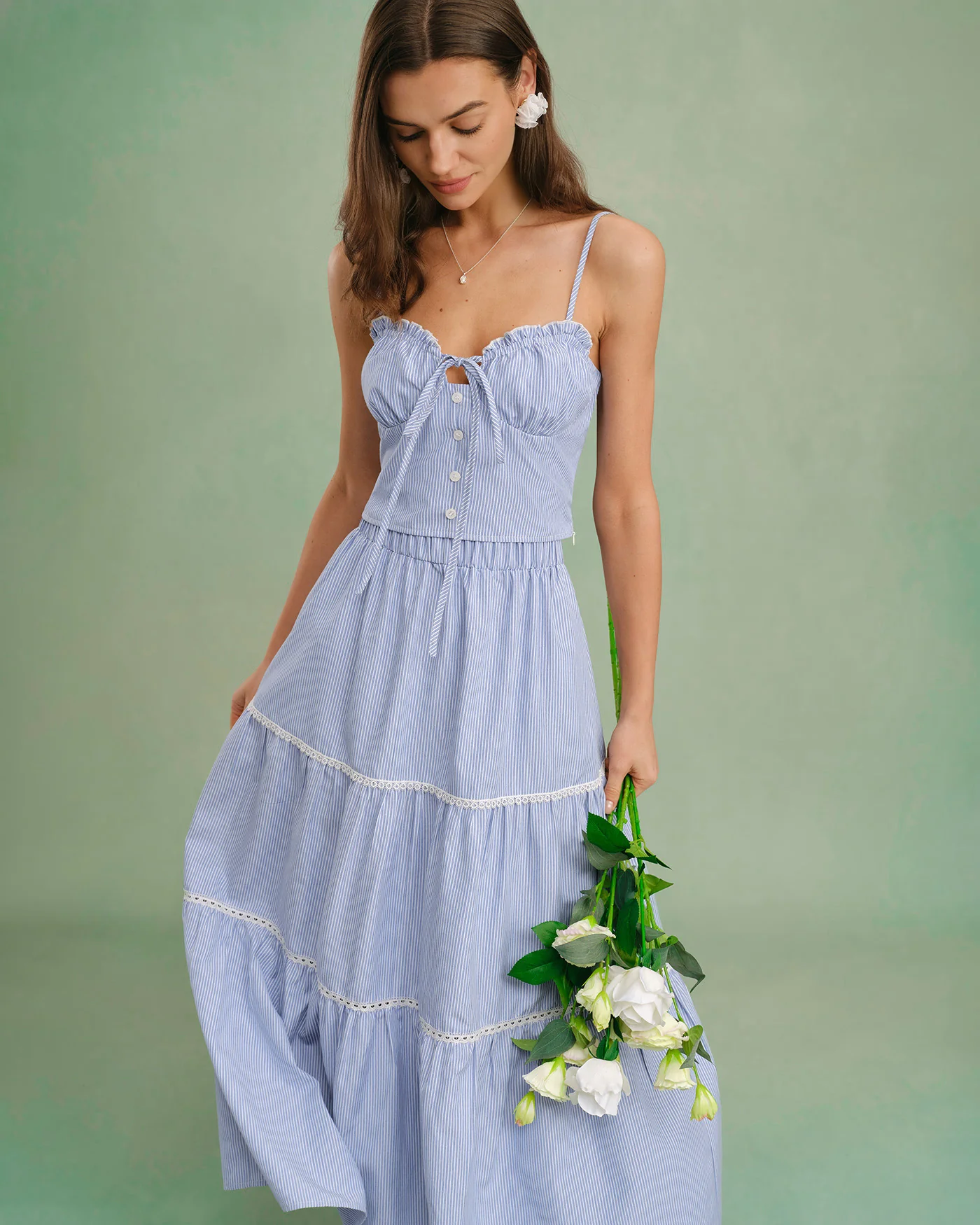 Blue Elastic Waist Midi Skirt - Image 7