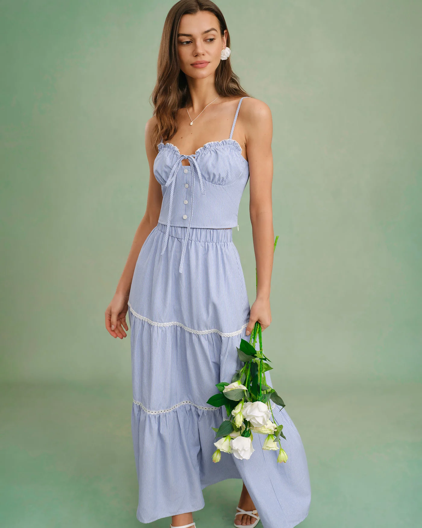Blue Elastic Waist Midi Skirt - Image 9
