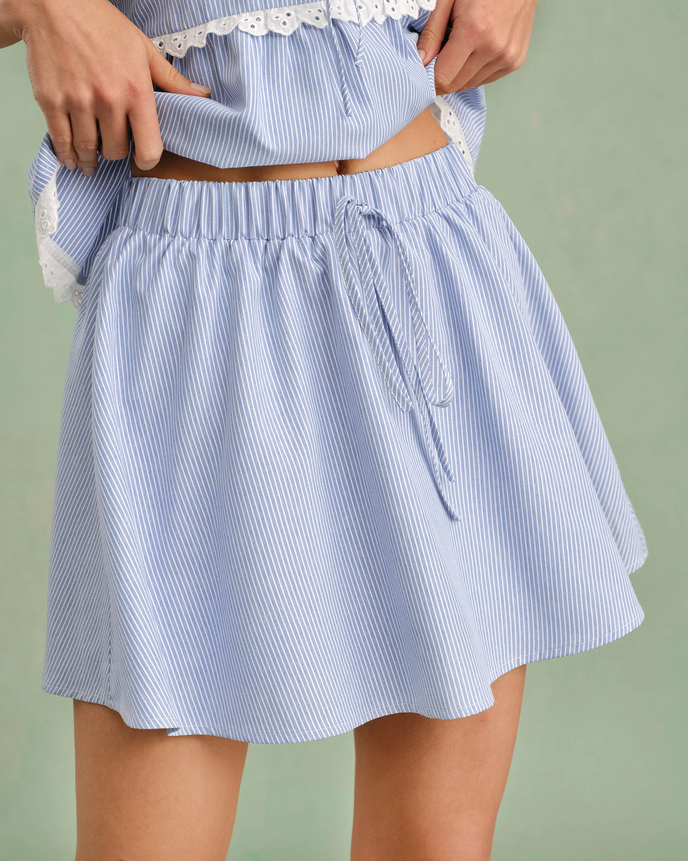 Blue Elastic Waist Tie Mini Skirt - Image 4