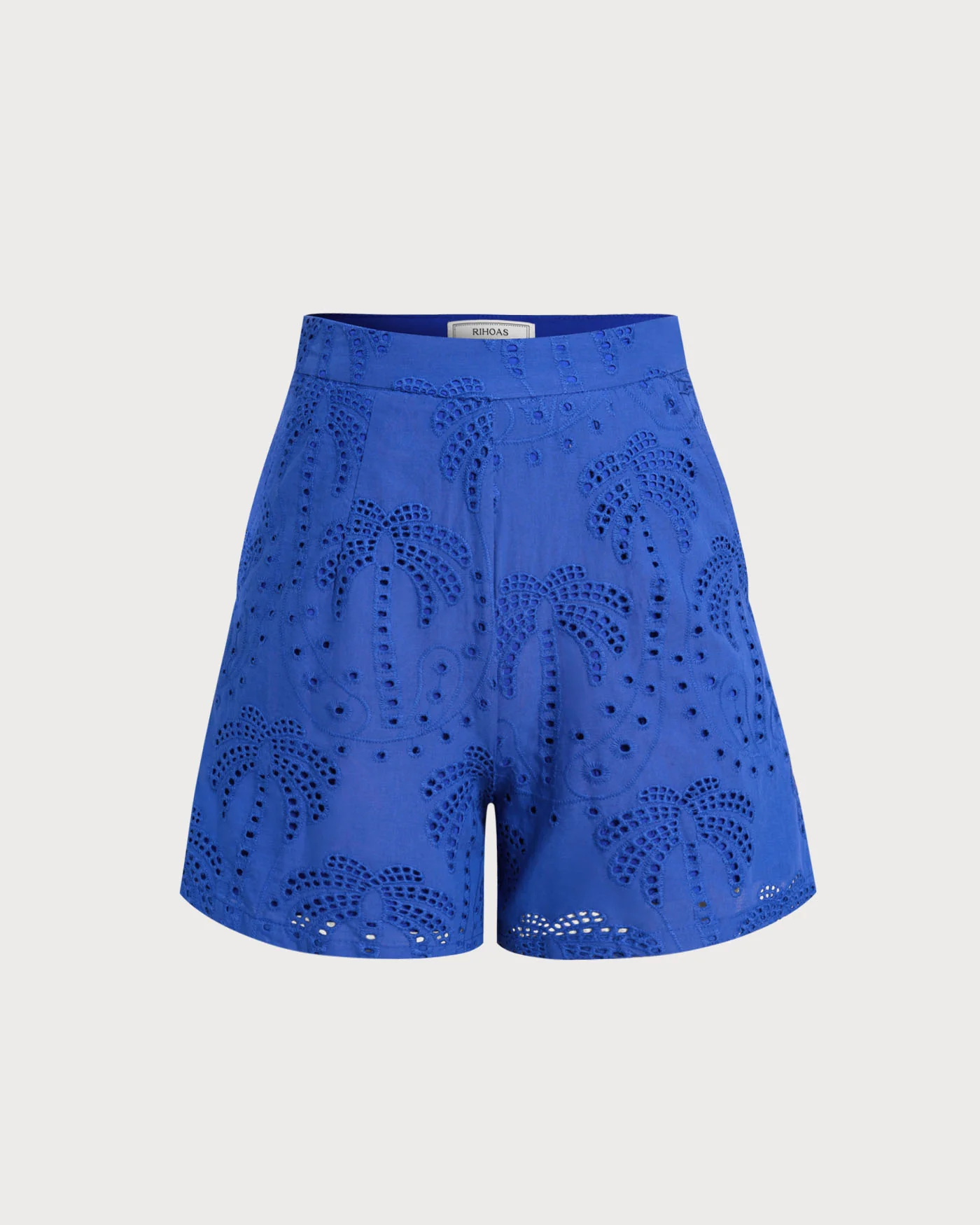 Blue Embroidery Cotton Shorts - Image 7
