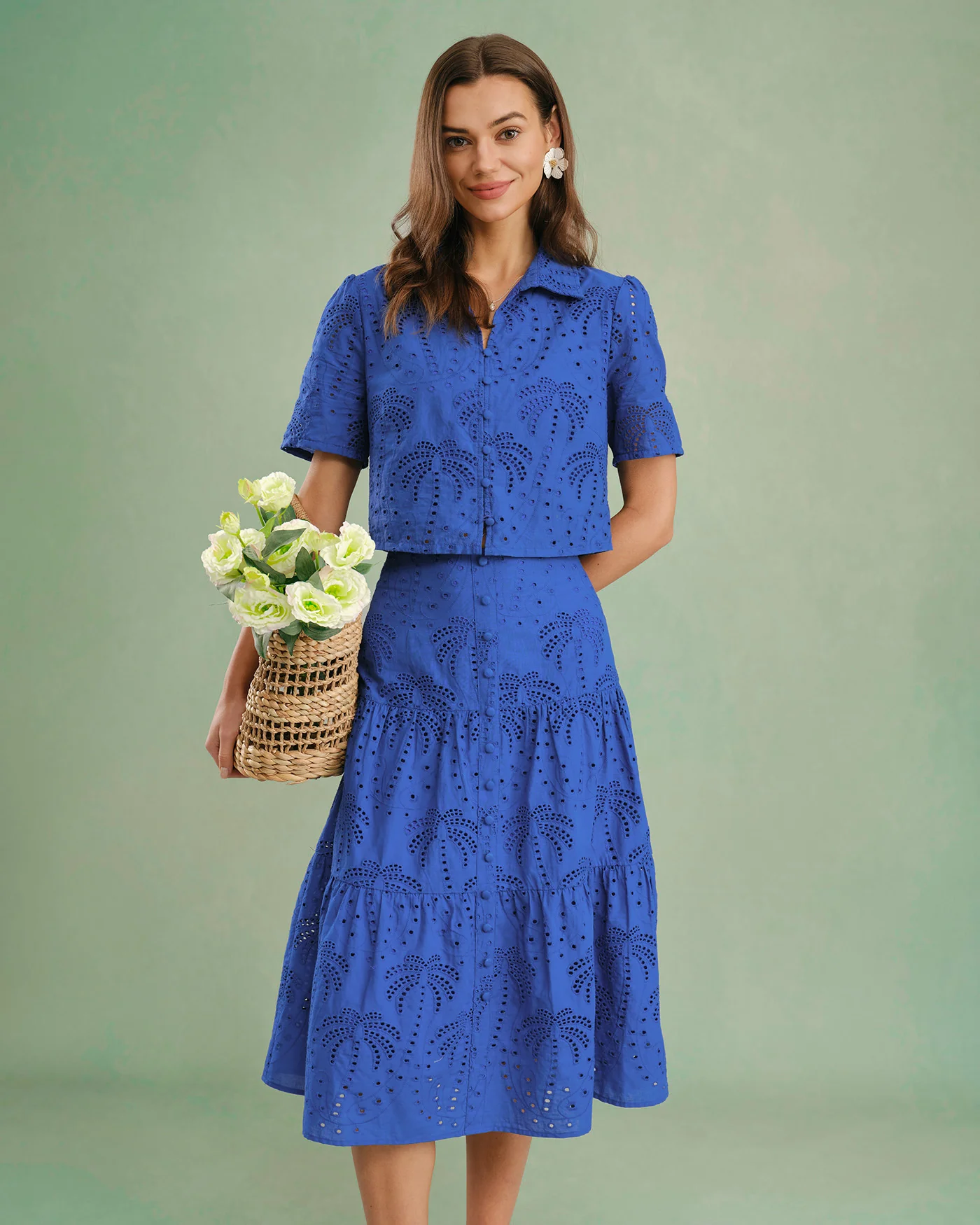 Blue Embroidery Midi Skirt - Image 3