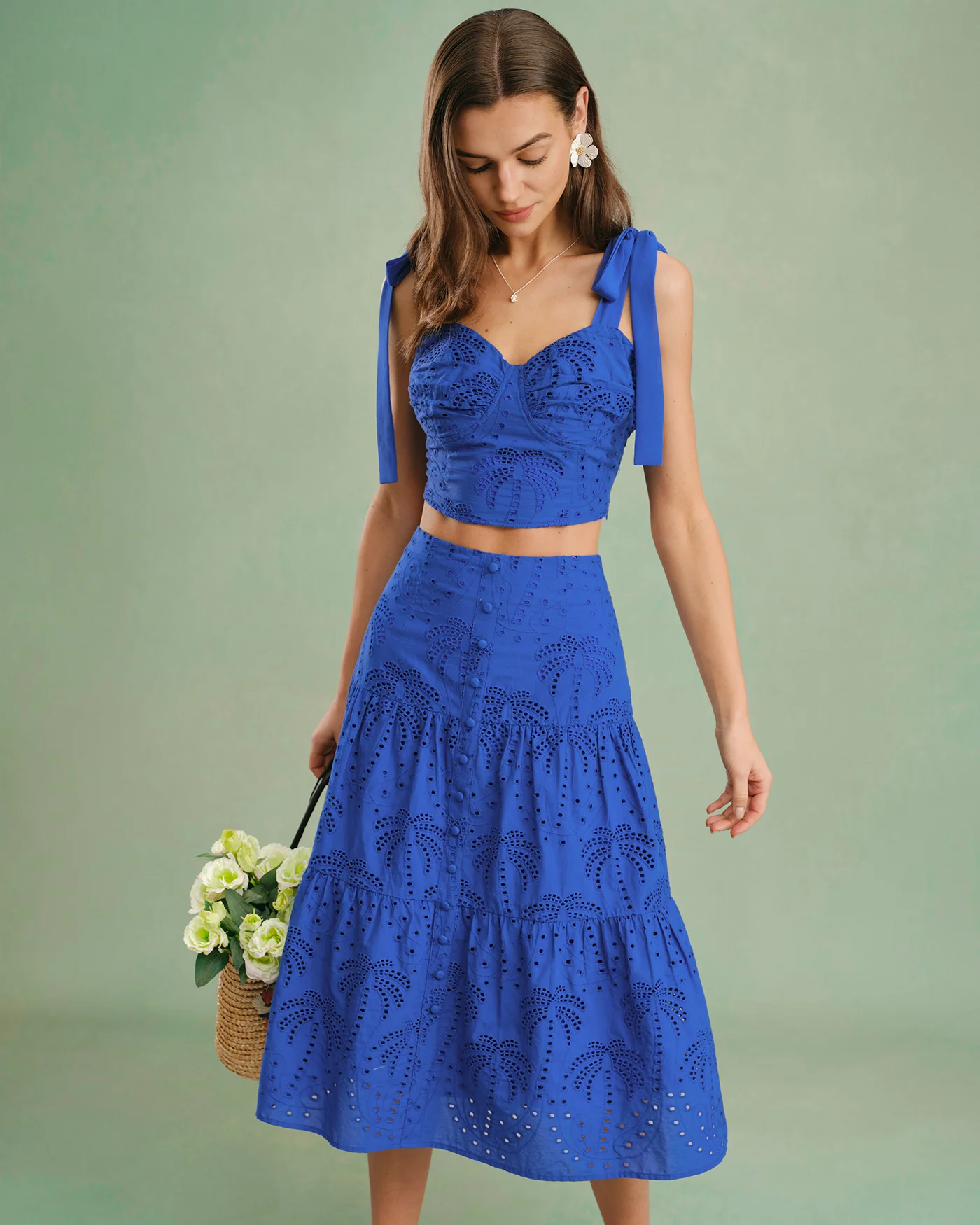Blue Embroidery Midi Skirt - Image 4