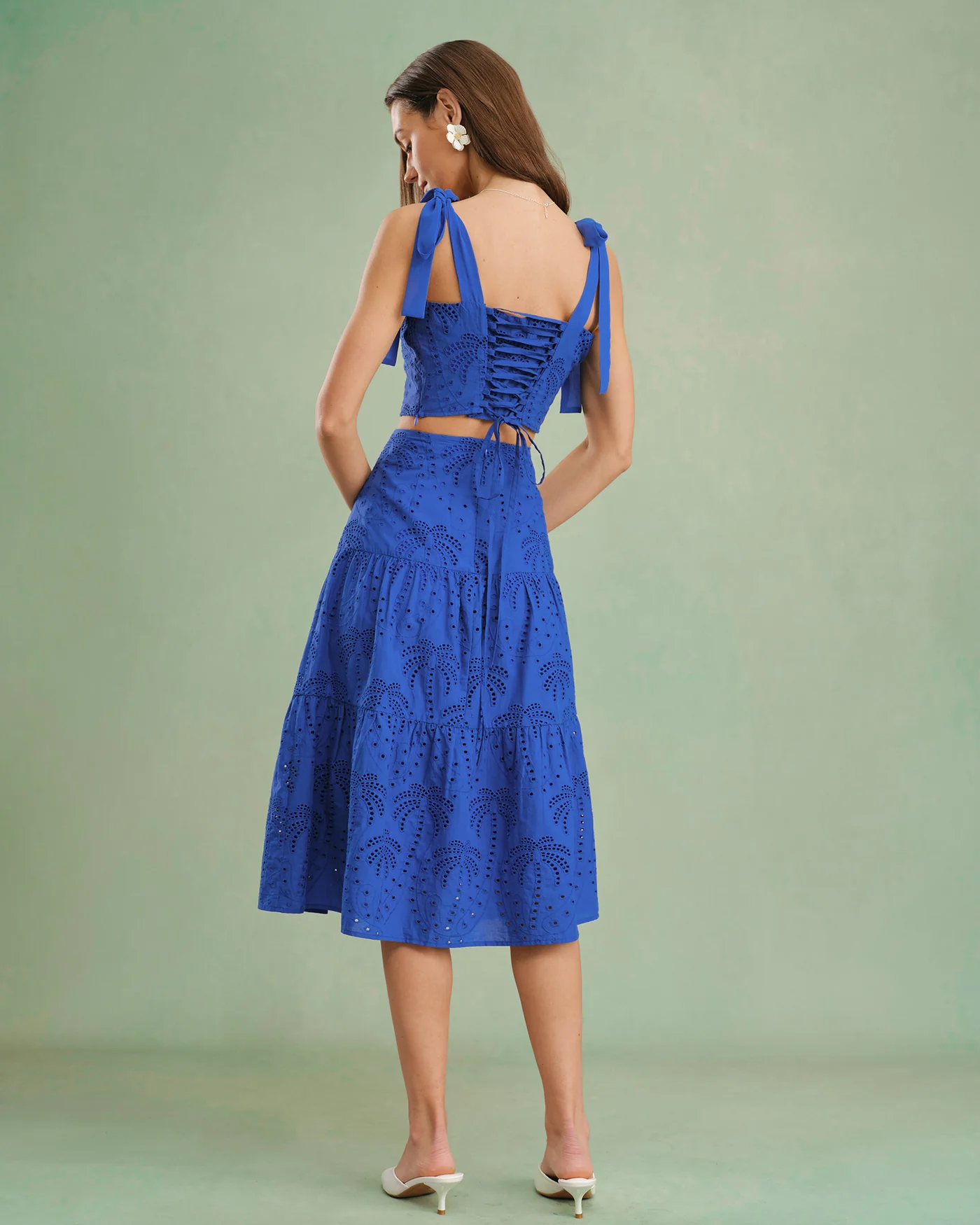 Blue Embroidery Midi Skirt - Image 6