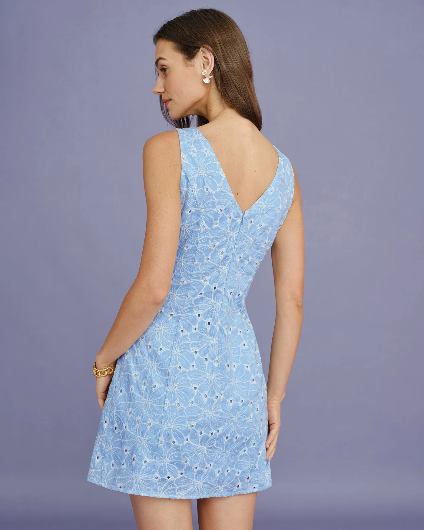 Blue Embroidery Sleeveless Mini Dress - Image 3